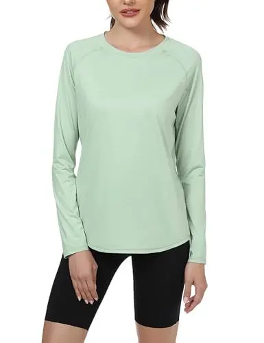 Produktbild: Gyabnw Damen Langarmshirt Sport Oberteil für Damen Tshirt Rundhals zum Laufen Schnell Trocknend Laufshirt leicht Sommer Grün,S
