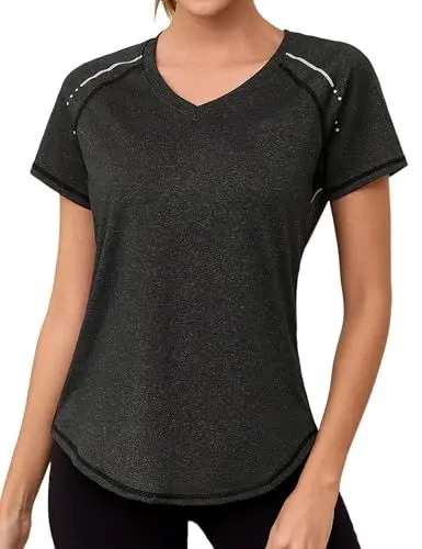 Produktbild: Gyabnw Sportshirt Frauen Kurzarm Leichtes Atmungsaktiv Funktions Sport Oberteile Damen V-Ausschnitt Sport Top Für Fitness Laufshirt Yoga