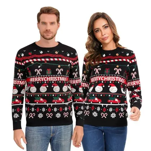 Produktbild: Gyabnw Weihnachts Pulli Damen Rundhals Weihnachtspullover Familie Set Langarm Weihnachten Strick Pullover Lustig Christmas Sweater Weihnachtsmotive Strickpullover Xmas Jumper