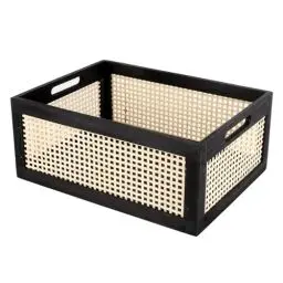 Produktbild: GYASVWU Schwarzer rechteckiger Holzkorb mit Griff,Bambus gewebter Aufbewahrungsbox,regal organizer,deko wohnzimmer,küche deko,schlafzimmer deko (Schwarz)