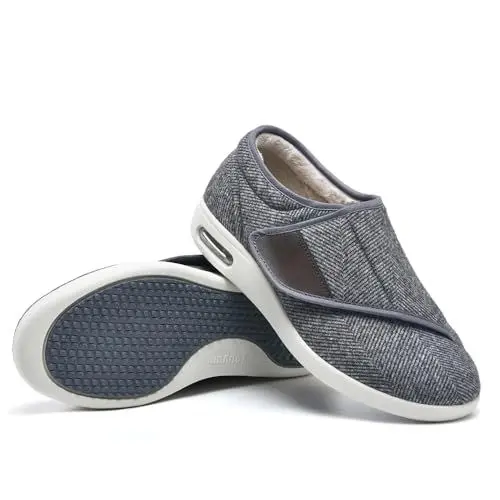 Produktbild: GYCF Winter Diabetiker Schuhe Herren Damen Orthopädische Hausschuhe Extra Weit Senioren Schuhe für Diabetiker mit Touch-Verschluss für Geschwollene Ödeme,Grau,44.5EU