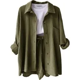 Produktbild: Gym Outfit Damen Set Sommer Kleidung Yoga Kleidung Damen Damen Outfit Sommer Aesthetic Bekleidung Tennis Outfit Damen Sommer Outfit Damen Outfit Damen Set Elegant Sommer Set Damen（3-Army Green,M