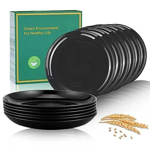 Produktbild: Gymdin Unzerbrechliches Teller, 6er Speiseteller, Teller Schwarz für Kinder Erwachsene, Plastikteller für Pizza, Pasta, Snacks, Salate, Camping Teller, Mikrowellen & Spülmaschinenfest