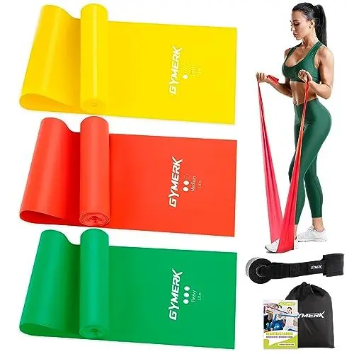 Produktbild: GYMERK Fitnessbänder 3er-Set, 1.8m Gymnastikband mit 3 Widerstandsstufen, Fitnessband mit Türanker Tragetasche und Übungsanleitung, ideal für Yoga, Pilates, Krafttraining und Physiotherapie