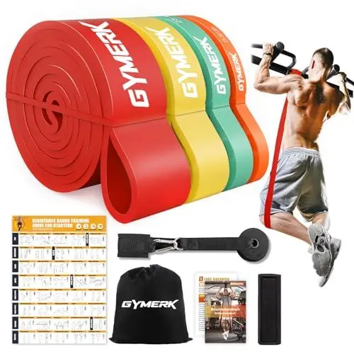 Produktbild: GYMERK Resistance Bands, Widerstandsbänder Krafttraining mit Türanker & Trainingsplakat & Nylon-Beutel, Fitnessbänder Set für Klimmzüge Training, Kraftraining, Yoga, Pilates, Physiotherapie