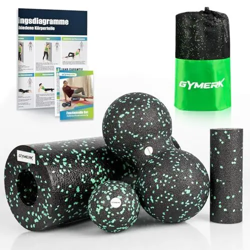 Produktbild: Gymerk Faszienroller Set mit Großer Duoball, Faszienball und faszienrolle klein, Faszien Set für Rücken Wirbelsäule Bein Dehnungen und Faszientraining, mit Training Posters