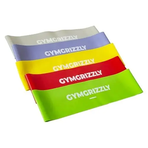 Produktbild: GYMGRIZZLY® Miniband 5er-Set inkl. Tragetasche, Fitnessbänder, Widerstandsbänder aus Natural Latex, Gymnastikband, Loop Band für Muskelaufbau, Yoga, Pilates, Fitness, Sport, Klimmzug