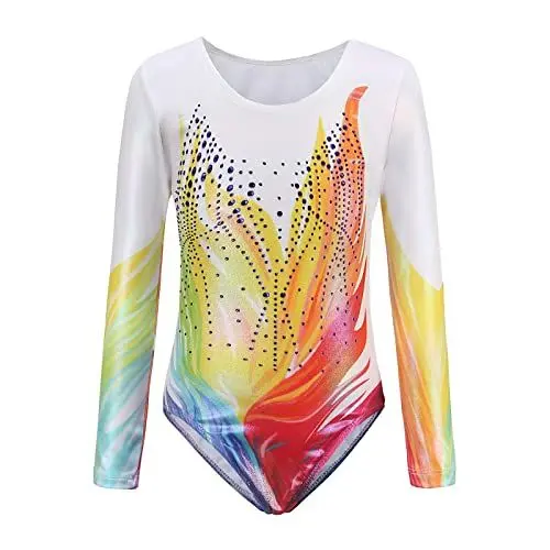 Produktbild: Gymnastikanzug Mädchen Kinder Langarm Glitzer Trikot Gymnastikbody Turnbody Turnanzug Tanzbody Ballettanzug Balletttrikot Tanzkleid Ballett Ballerina Ballettkleidung Regenbogen Langarm 7-8 Jahre
