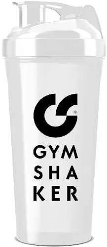 Produktbild: GYMSHAKER Protein Shaker 800 ml - Wabenstruktur-Sieb für cremige Protein Shakes - auslaufsicher & BPA frei - Weiß
