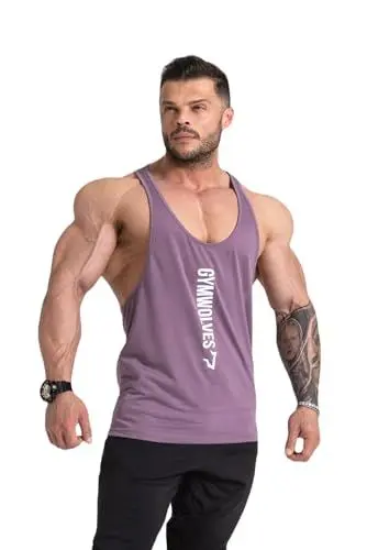 Produktbild: Gymwolves Herrensportler | Stringer mit dünnem Riemen | Maximale Leistung mit Workout-Tanktop | Innovatives nahtloses Herren-Fitness-Unterhemd | Sportler für Herrenlauf | Gute Qualität | Lila - S