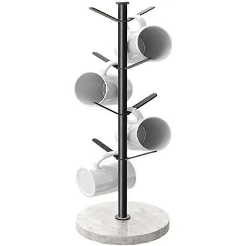Produktbild: Gypie Marmor-Becherhalter, Baum, 8 Haken, Kaffeetassenständer, verbesserte stabile Dichtung, Tassenregal für Küche, Theke, Café, Schwarz
