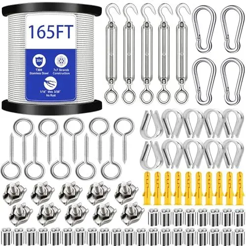 Produktbild: GZFTMKOBNS 50M Drahtseil Edelstahl,Stahlseil Kit, Stahlseil mit ösen,Stahlseil Ummantelt, M5 Spannschlösser für Kabeldraht, Spanndraht