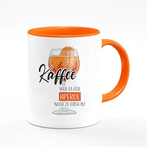 Produktbild: GZM-Shop Kaffee weil es für Aperol noch zu früh ist Holy Aperoli Becher Tasse Spruch Zitat Lustige Geschenkset Merchandise Glas