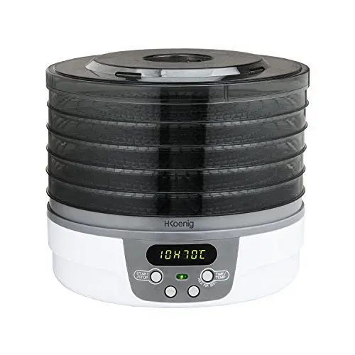 Produktbild: H.Koenig DSY700 Elektrisches Dörrgerät für Lebensmittel, 5 herausnehmbare transparente Platten, einstellbare Temperatur 40-70°C, 48h Timer, Lebensmitteltrocknung