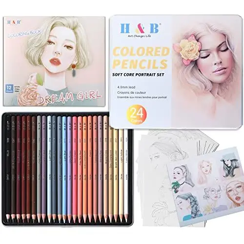Produktbild: H & B Coloured Pencil,Professional Skin Tone Colored Pencils Charcoal Drawing Pencil Set with 12 Sheets Coloring Book for Children,Artists Adult,for Sketching,Coloring for Beginners & Artists