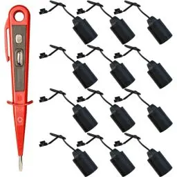 Produktbild: H + H Werkzeug 12 x Lampenfassungs-SET E27 + 1 x Spannungsprüfer/Phasenprüfer 45300 VDE (Baufassung Lampenfassung Renovierfassung Baustellenfassung)