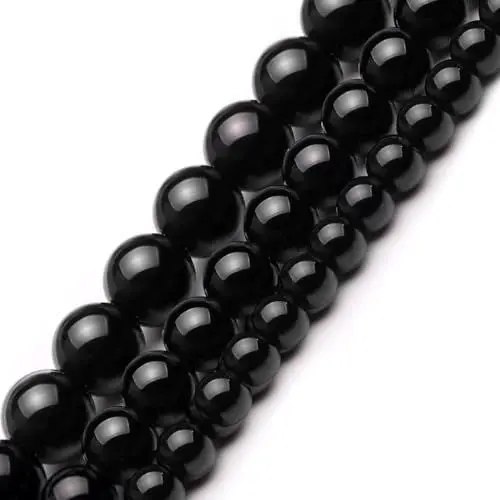 Produktbild: HAAMIIQII 60pcs 6mm Natural Black Achat Onyx Perlen Runde Lose Edelstein Perlen für Schmuck Herstellung DIY Armband Halskette