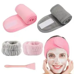 Produktbild: Haarband Kosmetik, 7 Stück Kosmetik Stirnband Spa Haarbänder Haarschutzband Klettverschluss mit Handgelenk Waschbänder Maskenpinsel Silikon Set für Gesicht Sport Yoga