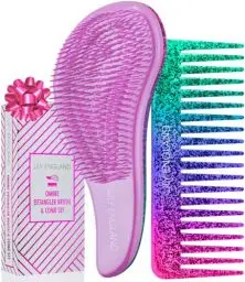 Produktbild: Haarbürste ohne Ziepen und Lockenkamm Set - Pink/Lila Entwirrbürste und Kamm für Locken, Glattes, Dickes, Dünnes Haar - Die Perfekte Detangler Bürste und Kamm für Frauen und Kinder von Lily England