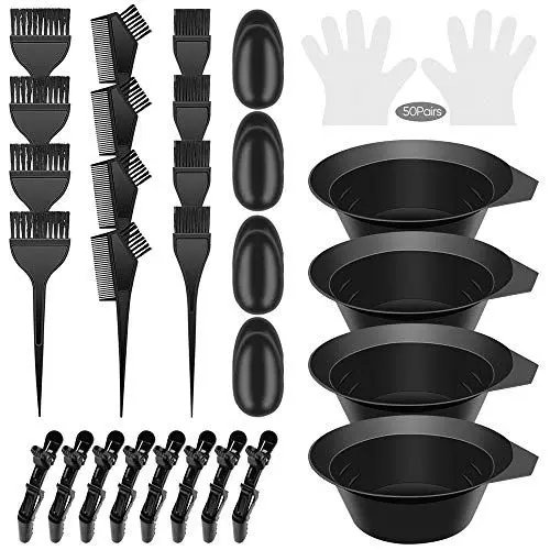 Produktbild: ChierLyn Haarfärbepinsel Haare Faerben Set, Haare Färben Pinsel, Schale Färbeschale Kamm Kleine Bürste Große Bürste Kunststoffohrabdeckung Krokodilsklammern Handschuhe 78 Stück