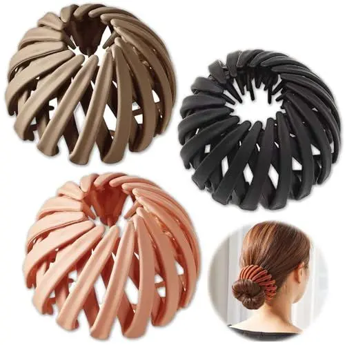 Produktbild: Crrynuo Haar Accessoire - Haarspange Vogelnest - Rutschfeste Haarspangen - 3 Stück - Schwarz, Pink, Khaki