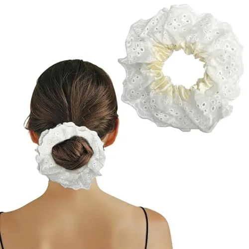 Produktbild: Weißes Haargummi für Damen – Elastische, starke und weiche Haargummis für dicke Pferdeschwänze, Spitzendesign Haarbänder – Stylischer Haarschmuck für jeden Anlass