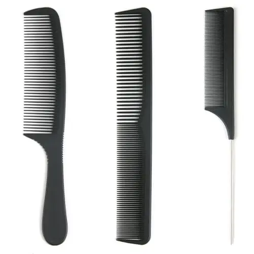 Produktbild: Haarkamm Kamm Set 3 Stück, Friseur Präzisionskamm, Normale Zahnkamm und Doppelzahnkamm,Schwarz Stielkamm, Antistatischer Styling Kamm Friseurkamm, Kamm für Männer Frauen