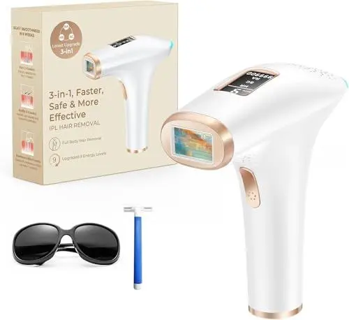 Produktbild: IPL Geräte Haarentfernung Laser für Männer, Frauen mit 3 Erweiterte Funktionen HR/SC/RA und 9 Energiestufen, 999.900 Lichtimpulse Schmerzfreie Haarentfernung Laser für Gesicht, Bikini, Körper-Platin
