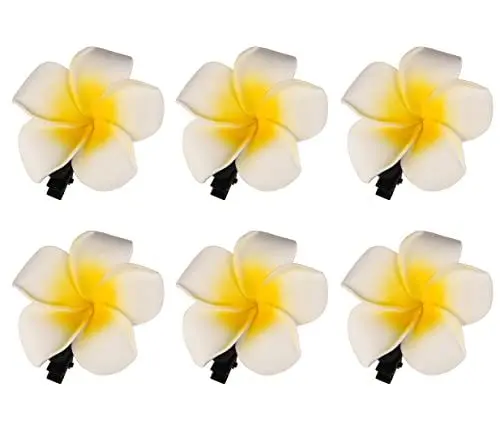 Produktbild: Haarnadeln, Hawaii-Plumeria-Haarspangen, Boho-Schaum-Blume, Alligator-Haarnadel, Hibiskus-Haarspange für Strand, Party, Hochzeit, Cosplay, handgefertigtes Accessoire, 12 Stück