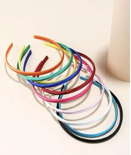 Produktbild: Haarreifen Damen Mädchen Haarreif Satin Stirnbänder DIY 1cm Dünne Rutschfestes Stirnband für Frauen und Kinder, 10 Stück