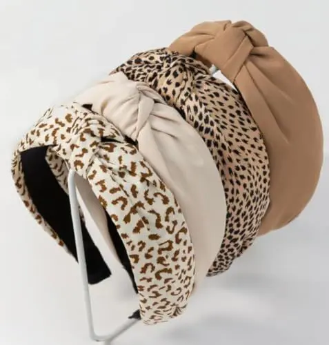 Produktbild: Haarreifen Damen Mode Verknotete Stirnbänder für Frauen Rutschfeste, Niedliches Haarband für Frauen Breite Top Knot Haarreife Damen, Beige Braun Leopard Stirnband Haarschmuck für Frauen 4PCS