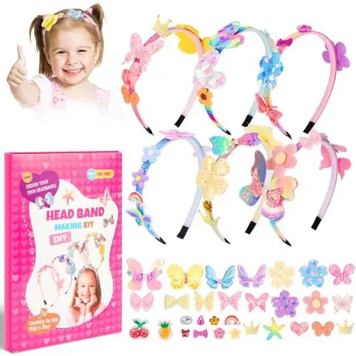 Produktbild: Haarreifen Mädchen, Geschenk Mädchen 6 Jahre, Bastelset Mädchen 5-12 Jahre, Mode DIY Haarschmuck Mädchen, Ostergeschenke Kinder Kreatives Haarreif, Bastelset Kinder ab 5 Jahre