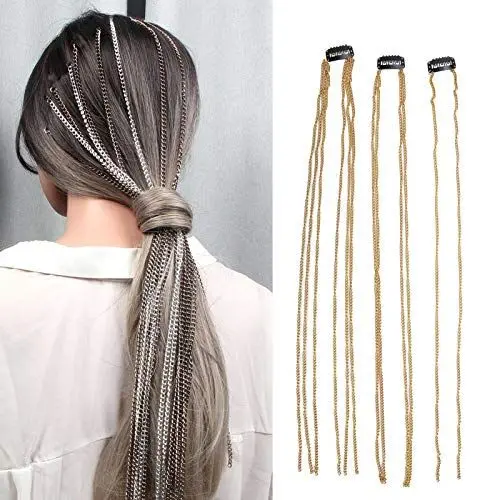 Produktbild: Haarspangen Quaste Haarverlängerungskette Haarkette, Perückenfransen Haarschmuck, Metall Schmutzige Zopfkopfkette Vergoldete Clip Kopfbedeckung Haarschmuck für Frauen Mädchen