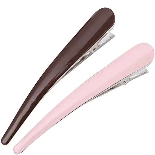 Produktbild: Haarspangen mit Entenmuster, große Krokodillocken, lange Clips mit Zähnen, modische Haarspangen für Damen (Braun und Rosa), 2 Stück(Braun+Pink)