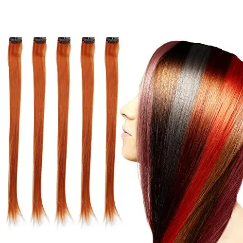 Produktbild: Haarteil-Clip, Farbige Kunsthaarverlängerungen, Einzelverpackung, Langes Haar-Accessoire, Gerader Haarteil-Clip für Einfaches Kämmen (ORANGE)