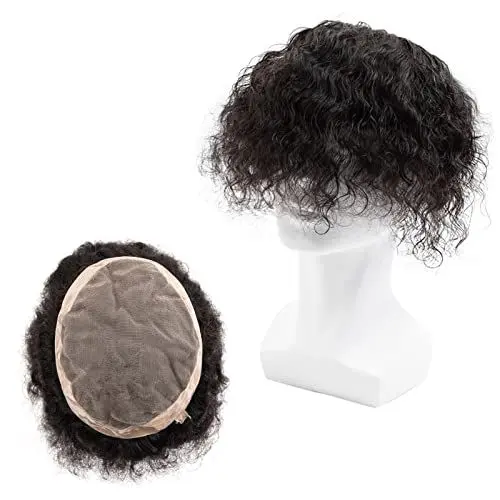 Produktbild: Haarteile für Männer Toupet for Männer, 15,2 cm, Wasserlocken, indische Echthaar-Perücken, Herren-Kapillarprothese, feines Mono-NPU-Menschenhaarsystem, natürliche Farbe Echthaar Toupet für Männer ( Co
