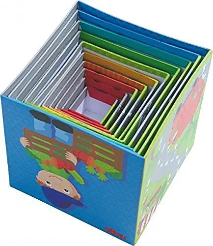 Produktbild: HABA 301524 - Stapelwürfel Flotte Flitzer , Turm zum Stapeln aus 10 Würfeln , Bausteine aus Pappe mit bunten Fahrzeug-Motiven , Spielzeug ab 12 Monaten