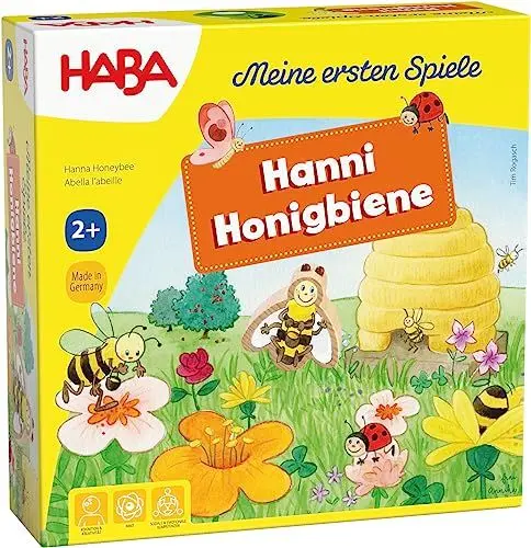 Produktbild: HABA – Meine ersten Spiele: Hanni Honigbiene – Kooperatives Würfel- und Farbspiel – Für Kinder ab 2 Jahren – Mit 3D-Bienenstock und Holzfigur – 1301838001