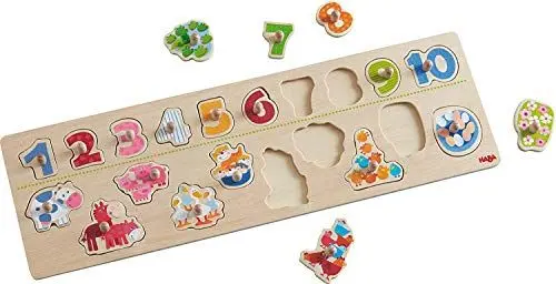 Produktbild: HABA 301961 - Greifpuzzle Tierischer Zählspaß , Holzpuzzle mit bunten Tiermotiven zum Zahlen lernen , Puzzle mit 20 Teilen , Holzspielzeug ab 2 Jahren