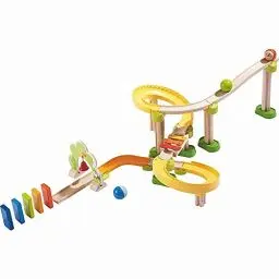 Produktbild: HABA Kullerbü Kugelbahn Sim-Sala-Kling - Holz-Spielbahn mit vielen spannenden Bauelementen - Mit Glöckchen-Tor und Klangtreppe - 38 Bauteile - Spielzeug ab 2 Jahren - 1302056001