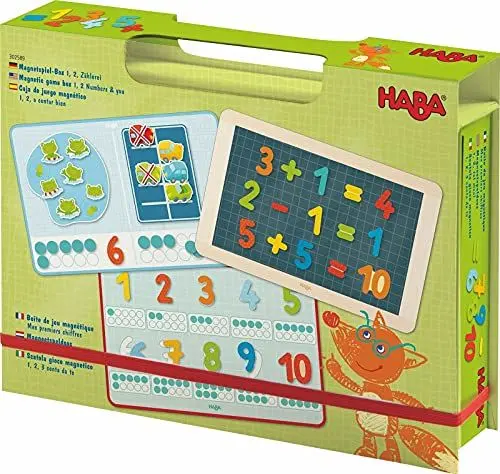Produktbild: HABA 302589 - Magnetspiel-Box 1, 2, Zählerei, Fröhlich-buntes Zahlen-Legespiel ab 4 Jahren, Zum spielerischen Kennenlernen von Mengen und Lösen erster Rechenaufgaben