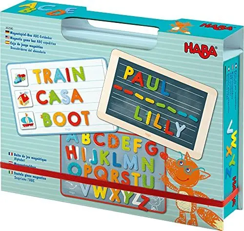 Produktbild: HABA 302590 - Magnetspiel-Box ABC-Entdecker, Fröhlich-buntes Buchstaben-Legespiel ab 4 Jahren, Zum spielerischen Kennenlernen des Alphabets und Schreiben erster Wörter