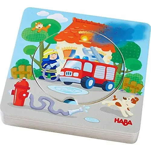 Produktbild: HABA 303252 - Holzpuzzle Feuerwehr-Einsatz , Puzzlespaß in 5 Schichten , Holzspielzeug ab 12 Monaten , 6 Stabile Holzteile mit bunten Feuerwehrmotiven
