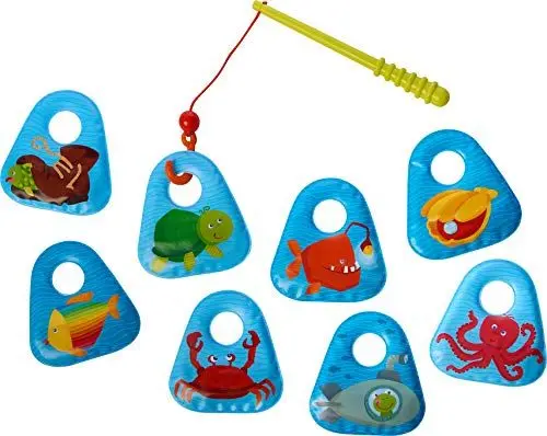 Produktbild: HABA 303606 - Angelset Meerestiere, Badespielzeug mit bunten Meeresmotiven, Set aus Angel und 8 Angel-Elementen, Badewannenspielzeug ab 18 Monaten