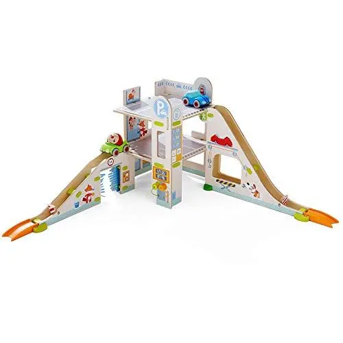 Produktbild: HABA 303828 - Kullerbü Spielbahn Parkhaus | Holzkugelbahn und Motorikspielzeug von 2-8 Jahren | Mit Waschstraße, Hebebühne und Tankstelle, Mehrfarbig