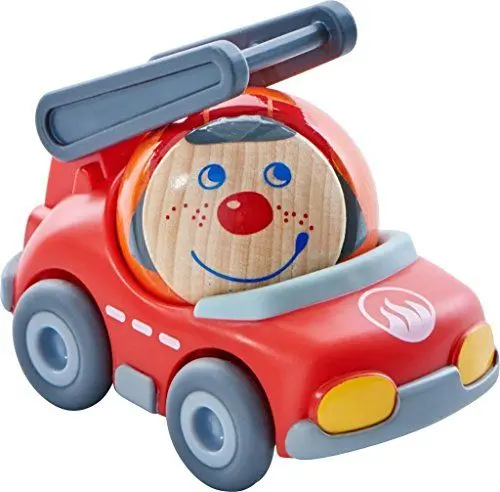 Produktbild: HABA 303845 - Kullerbü – Fridos Feuerwehrauto , Tolles Zubehör für alle Kullerbü-Bahnen , Mit Charakterkugel Feuerwehrmann Frido