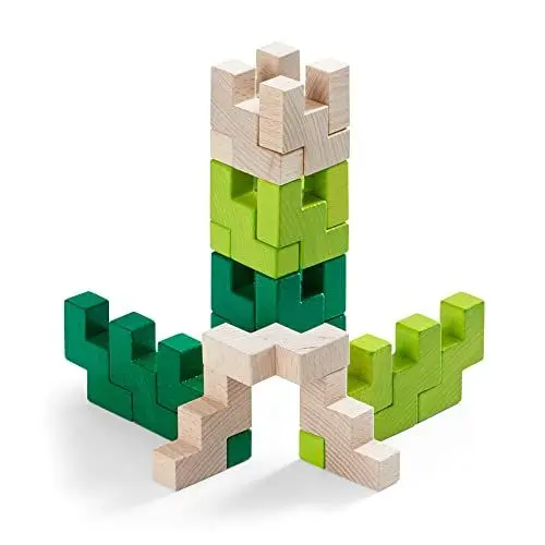 Produktbild: HABA 304410-3D-Legespiel Viridis, 21 Holzbausteine in 3 Farben für kreatives Legen und Bauen in alle Richtungen, Spielzeug ab 3 Jahren
