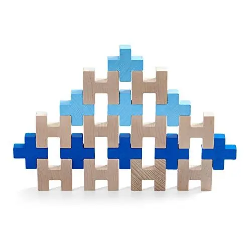 Produktbild: HABA 304411-3D-Legespiel Aerius, 20 Holzbausteine in unterschiedlichen Formen und Farben für kreatives Legen und Bauen in alle Richtungen, Spielzeug ab 3 Jahren