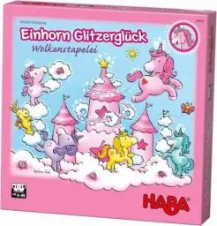 Produktbild: HABA 304539 - Einhorn Glitzerglück - Wolkenstapelei, kooperatives Stapelspiel mit Einhörnern und Wolken aus Holz, Spiel ab 4 Jahren