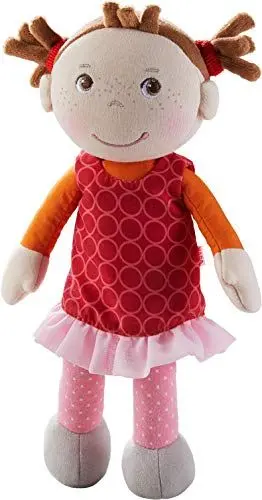 Produktbild: HABA 305041 - Kuschelpuppe Mirka, weiche Stoffpuppe zum Spielen und Kuscheln, erste Puppe aus weichen, waschbaren Materialien, Geschenk zur Geburt oder Taufe, Größe: 25 cm